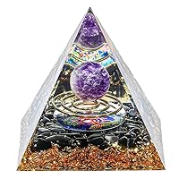 Orgone Pyramid Amethyst Ball Healing Crystal Gemstone Improve Intuition and Creativity Pyramid Tree of Life Colorful Amethyst Crystal Orgonite Pyramid Crystal for Anti-Stress Wisdom Wealth