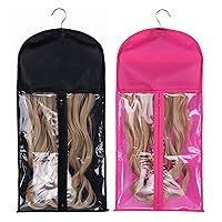2 Pack Portable Wig Hair Extension Storage Bag with Hanger Hairpieces Storage Holder Wigs Carrier Case for Store Style Human Hair