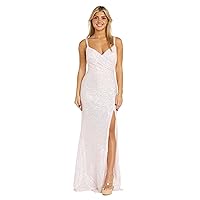 Juniors Sequined Gown with Mock Wrap Bodice & Slit
