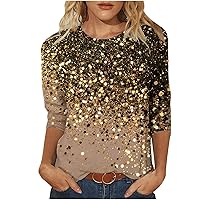 ZunFeo Womens Summer Tops 2023 3/4 Sleeve Floral Print Sparkle Shirts Crewneck Fashion Tunic T Shirt Loose Fit Dressy Blouses