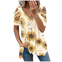 Women's Printed V Neck Tees 2023 Fashion Loose Summer T Shirts Comfortable Short Sleeve Plus Size Blouse Tops