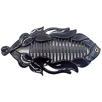 Hair Banana Clips Banana Fish Women Ladies Girls Kids Long Thick Wide Tooth Comb Pins Light Double Grippers Styling Products (Black Flower Banana Fish Clip 14cm 5.5