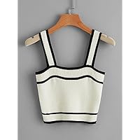Women's Tops Shirts for Women Sexy Tops for Women Striped Crop Knit Top Tops (Color : White, Size : Medium)