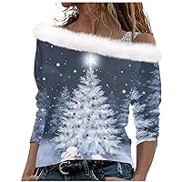 Women's Christmas Tops Long Sleeve Tops Loose Print Pullover Shirts, S-3XL
