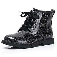 FITORY Girls/Boys Glitter Ankle Boots, Lace Up Waterproof Combat Shoes With Side Zipper for Toddler/Little Kid/Big Kid