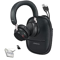 Jabra Evolve2 65 UC Stereo Wireless Bluetooth Headset 26599-989-999 (Black), USB Dongle -Compatible with Zoom, Webex, Smartphone/Tablet, PC/MAC, with Global Teck Gold Support Plan and Microfiber Cloth