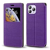 for Cubot P80 Case, Wood Grain Leather Case with Card Holder and Window, Magnetic Flip Cover for Cubot P80 (6.583”) Purple