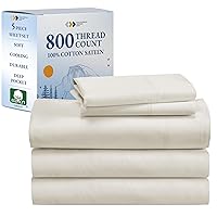 Luxury Split King Sheets Sets for Adjustable Bed, Buttery Soft 800 Thread Count, 100% Cotton Set Beats Fake Egyptian Claims, 5 Piece Set with 2 Twin XL Fitted Sheets (Ivory)