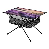 Lavender Forest Folding Portable Camping Table for Women and Men Sturdy Beach Table with A Hanging Mesh Bag Easy to Assemble Camping Gear for Cooking Picnic