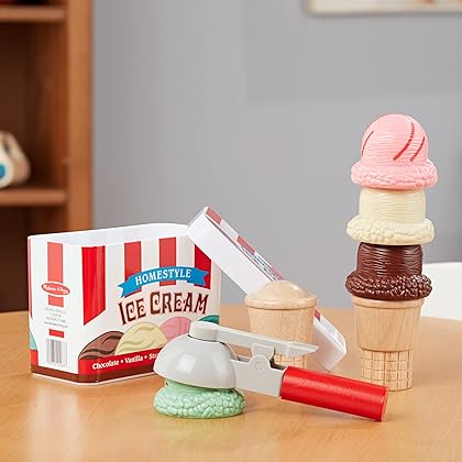 Melissa & Doug Scoop and Stack Ice Cream Cone Magnetic Play Set, Multicolor - Pretend Food, Ice Cream Toy For Toddlers And Kids Ages 3+.