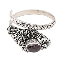 NOVICA Artisan Handmade Garnet Wrap Ring Snake with Cabochon .925 Sterling Silver Single Stone Indonesia Birthstone Animal Themed Gemstone Halloween 'Ready to Strike'