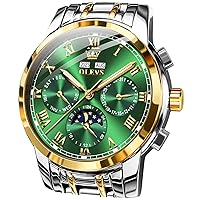 OLEVS Automatic Men's Watch Self-Winding Mechanical Business Luxury Stainless Steel Moon Phase Waterproof Luminous Calendar Wrist Watches for Men (Gold/Black/Blue/Green/White