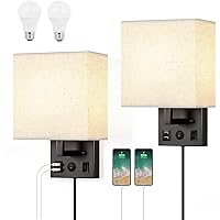 HAITRAL Wall Sconces Plug in with Bulbs - Wall Lamps for Bedroom with USB and Outlet,Sconces Wall Decor Set of 2 with Switch and Bulb Wall Light Fixtures for Living Room,Bedroom(Include Bulbs)-Black