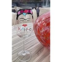 Frida Kahlo Luxury Wine Glass with Crystals (Face)