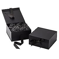 Hallmark Medium Gift Boxes with Bow and Shredded Paper Fill, Pack of 2 (Black 8 inch Box) for Weddings, Graduations, Birthdays, Father's Day, Groomsmen Gifts, All Occasion