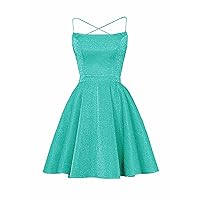 Elegant Short Glitter Homecoming Dresses with Pockets A-Line Spaghetti Party Dresses for Women