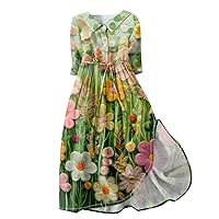 Women’s Dresses 2024 Summer Loose Maxi Dress Wrap V Neck 3/4 Sleeve Floral Print Slit Long Dresses