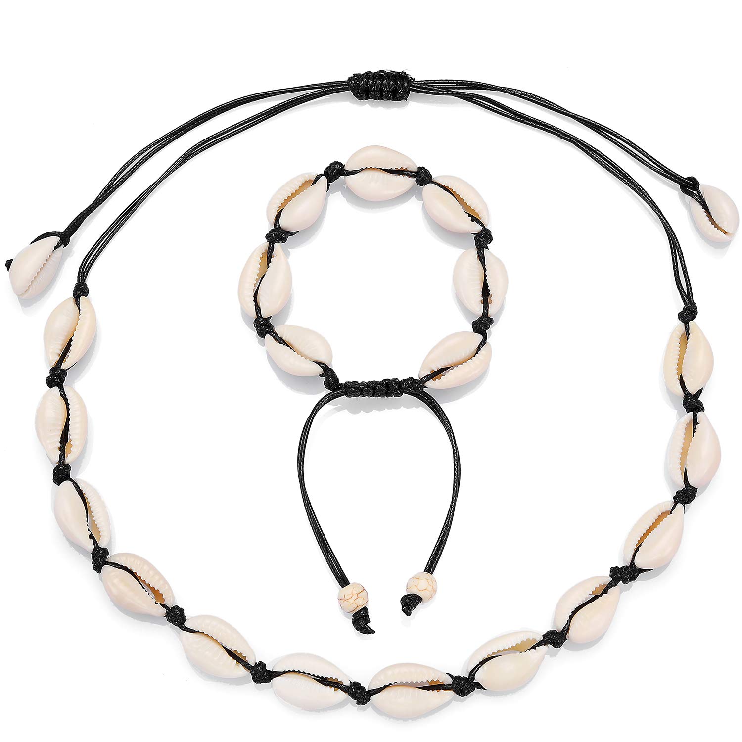Starain 2Pcs Shell Necklace Anklet for Women Handmade Adjustable Puka Beach VSCO Girl Shell Necklace Set