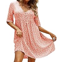 Cotton Summer Dresses for Women 2024 Casual, Women's Casual Print Floral Button Temperament Summer V Neck Loos