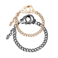 Men's Womens Stainless Steel Handcuffs Curb Chain Best Friends Bracelets Friendship BFF Bangle Adjustable, Black Rose Gold