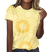 Sunflower Shirts for Women Fitted Petite Size Tees Fashion Beach Hawaiian Shirts Blouses Short Sleeve T-Shirt