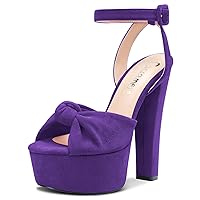 Castamere Women High Chunky Block Platform Heel Peep Open Toe Ankle Strap Bow-knot Sandals