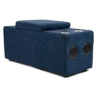 Sunset Trading Pixie Speaker Console | Modular Voice Bluetooth USB Outlets Storage Cupholders | Navy Blue Fabric (SU-UPX1671005MNW)