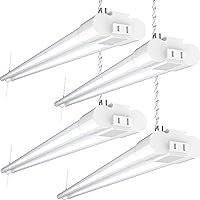 Sunco 4 Pack 40W=150W 4FT LED Workshop Plug-in Linkable Commercial Industrial Hanging Mounted Shop Light, Frosted Lens, Pull Chain, 4500 Lumens, 6000K Daylight Deluxe, Non-Dimmable, AC120V