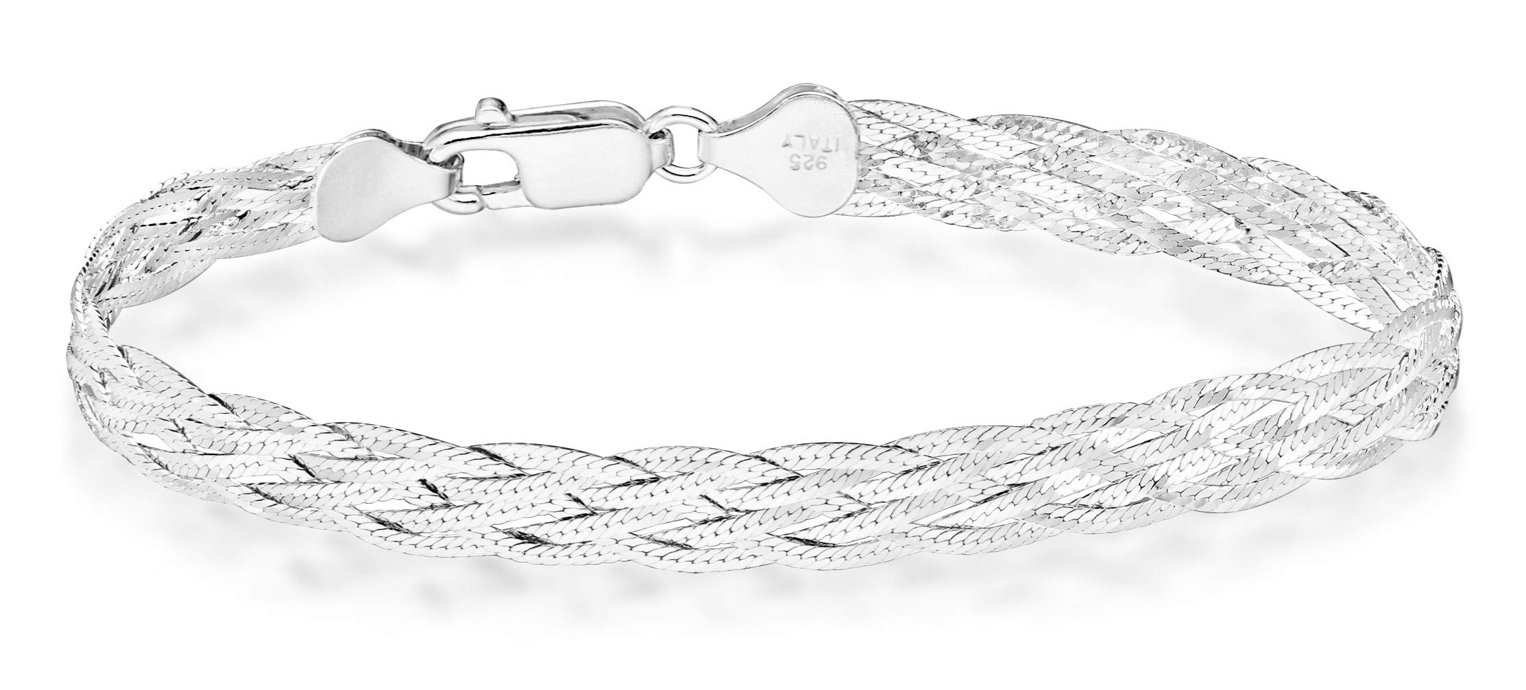 Miabella 925 Sterling Silver Italian 6-Strand Diamond-Cut 7mm Braided Herringbone Chain Bracelet for Women Teen Girls, 925 Italy