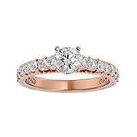 Certified 18K Gold Ring in Round Cut Moissanite Diamond (0.59 ct) Princess Cut Natural Diamond (0.38 ct) Round Cut Natural Diamond (0.19 ct) With White/Yellow/Rose Gold Engagement Ring For Women