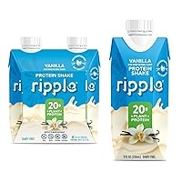 Ripple Vegan Protein Shake, Vanilla | 20g Nutritious Plant Based Pea Protein in Ready to Drink Cartons | Non-GMO, Non-Dairy, Soy Free, Gluten Free, Lactose Free | Shelf Stable | 11 Fl Oz (4 Pack)
