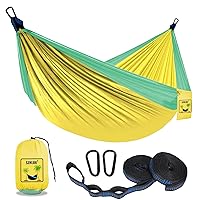 Kids Hammock - Kids Camping Gear, Camping Accessories with 2 Tree Straps and Carabiners for Indoor/Outdoor Use,Green & Yellow