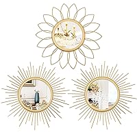 3 Pack Metal Mirrors for Wall Sunburst Wall Mirrors Home Décor Decorative Hanging Wall Art for Living Room Bedroom Entryway