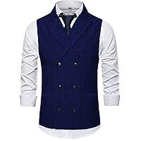Suit Vest for Men,Herringbone Tweed Double-Breasted Winter Warm Business Casual Waistcoat,for Wedding Dinner Party (Color : Royal Blue, Size : Small)