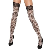 Sexy Women's Exotic Leopard Print Lace Top Thigh High Clubwear Stockings,One Size