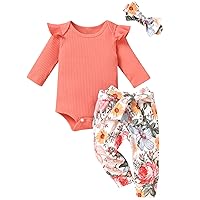 Aalizzwell Preemie Newborn Infant Baby Girls Clothes Ribbed Romper Bodysuit Pants Set Fall Winter Outfits