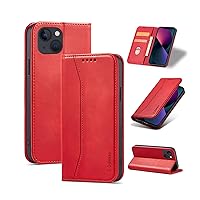 S. Dawezo Wallet Case for iPhone 13 Mini, Magnetic Matte Premium Leather Stand Flip Cover with Card Slot,Shockproof and Full Protection Compatible with iPhone 13 Mini-Red