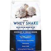Syntrax Nutrition Whey Shake Protein Powder, Cold Filtered & Undenatured Whey Protein Blend, Real Cookie Pieces, Cookies & Cream Shake, 2 lbs