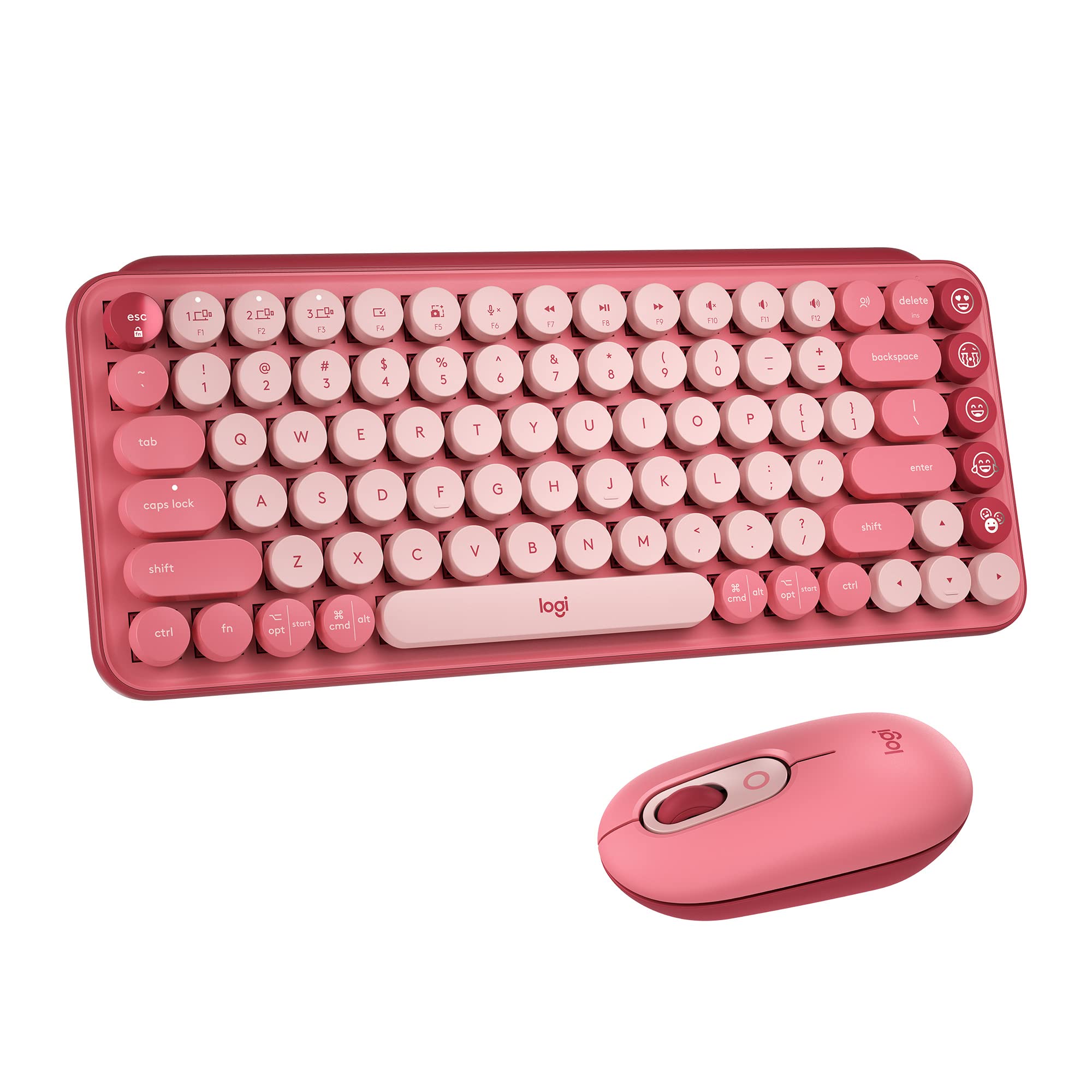 Logitech POP Wireless Mouse and POP Keys Mechanical Keyboard Combo - Customisable Emojis, SilentTouch, Precision/Speed Scroll, Bluetooth, Multi-Device, OS Compatible - Heartbreaker Rose