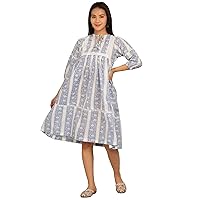 Women's Bagru White Cotton Mini Dress