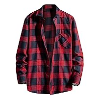Men's Fleece Flannel Jackets Square Printing Lightweight Breathable Long Sleeve Lapel formal Heavy Warm Fleece