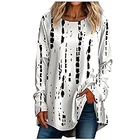 Women's Spring Tops 2024 Fashion Crewneck Long Sleeve Shirts Casual Vintage Print Loose Pullover Blouse