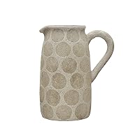 Creative Co-Op Terracotta Pitcher or Vase with Wax Relief Dots, White & Cement Color
