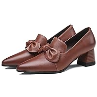 MOOMMO Women Chunky Block Heel Loafers Bow Closed Pointed Toe Slip On Pumps Matte Comfort 2 Inch Mid Thick Heel Dress Loafer Shoes Bow-Tie Adorable Office Ladies Heeled Oxford Shoes 4-11 M US