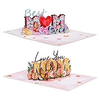 Paper Love Mothers Day Pop Up Cards 2 Pack - Includes 1 Best Mom Ever and 1 Love You Mom, For Mother, Wife, Anyone - 5