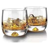 Rounded Whiskey Glasses, Hand Blown Crystal Thick Weighted Bottom Rocks Glasses, Perfect for Manhattans, Old Fashioned's,Cocktails, Set of 2 Decanter