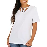 Coral Bay Womens Solid Keyhole Short Sleeve Top X-Large White