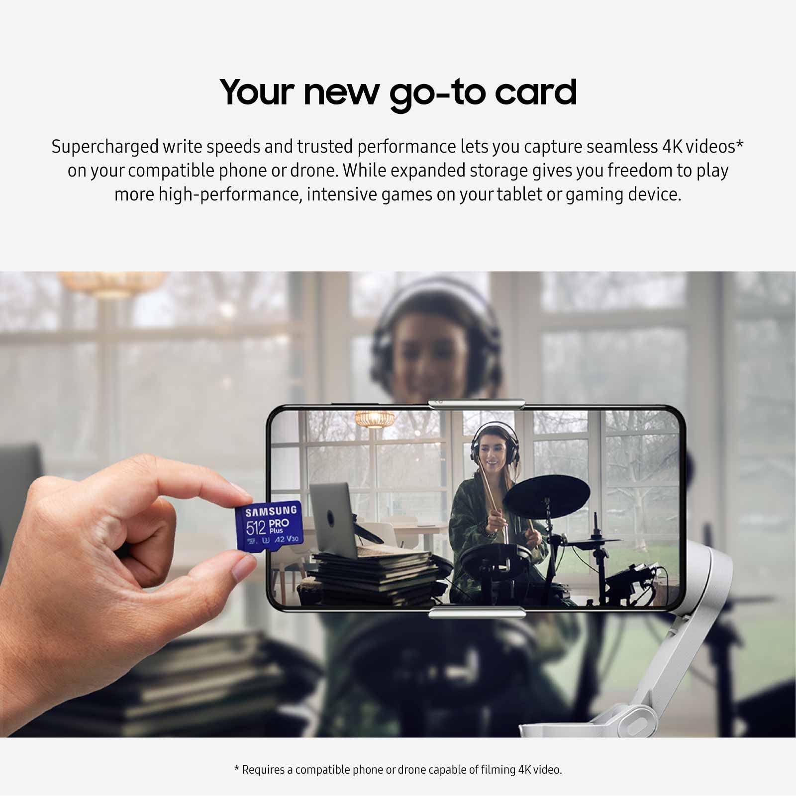 SAMSUNG PRO Plus microSD Memory Card + Adapter, 512GB MicroSDXC, Up to 180 MB/s, Full HD & 4K UHD, UHS-I, C10, U3, V30, A2 for Android Phones, Tablets, GoPRO, DJI Drone, MB-MD512SA/AM, 2023