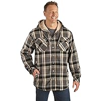 Guide Gear Westerly Mens Sherpa Fleece Lined Plaid Flannel Shirt Jacket with Hood, Long-Sleeve Button Down, Warm, Soft
