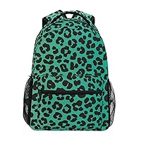 ALAZA Green Leopard Print Cheetah Backpack Purse with Multiple Pockets Name Card Personalized Travel Laptop School Book Bag, Size M/16.9 in